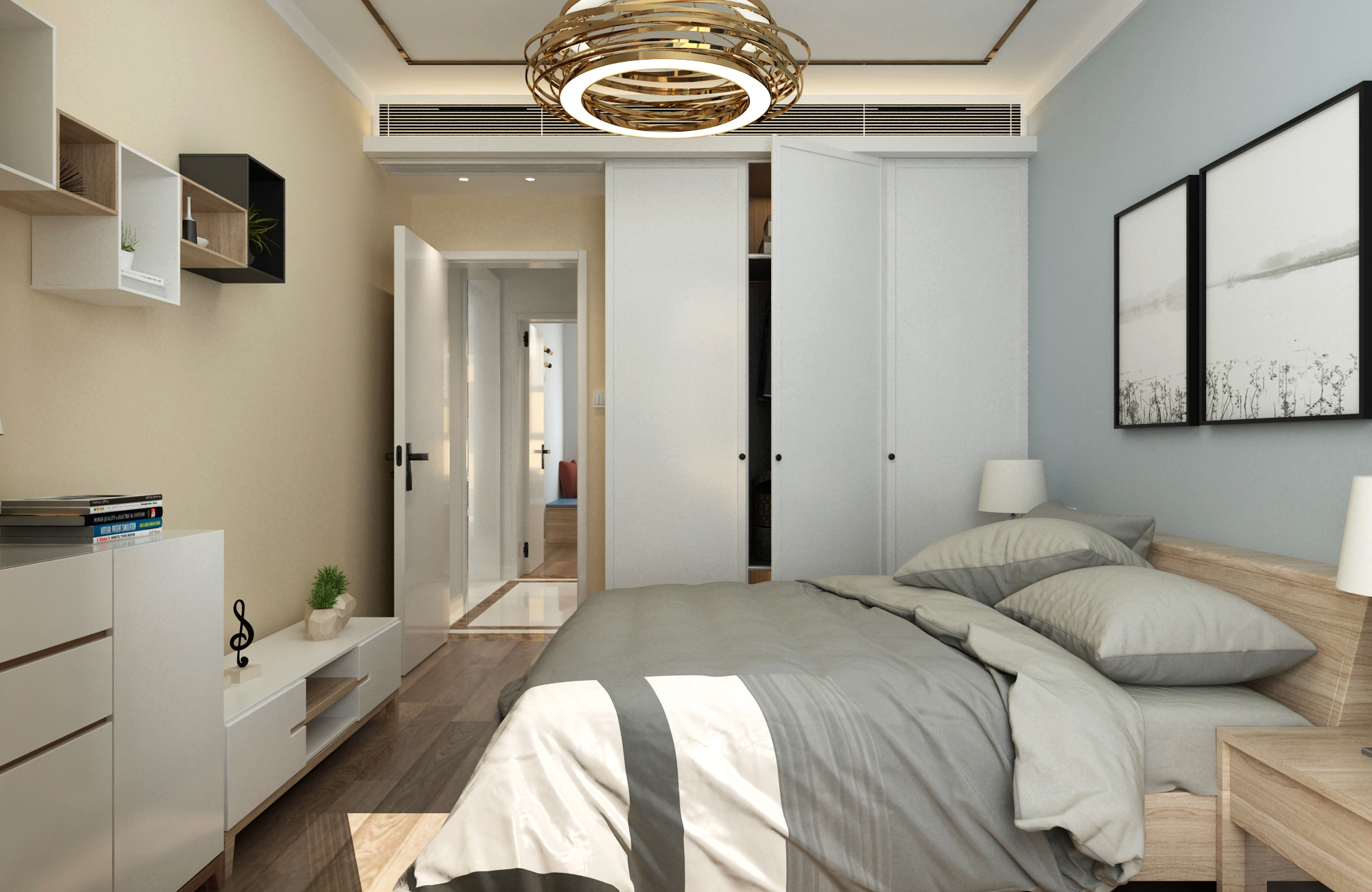 北欧现代风格三居卧室装修效果图