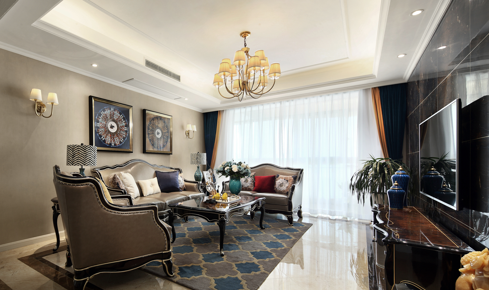 窗帘 椅子 沙发 美式新古典风格客厅装修效果图