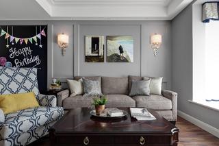 现代美式三居室沙发背景墙装修效果图