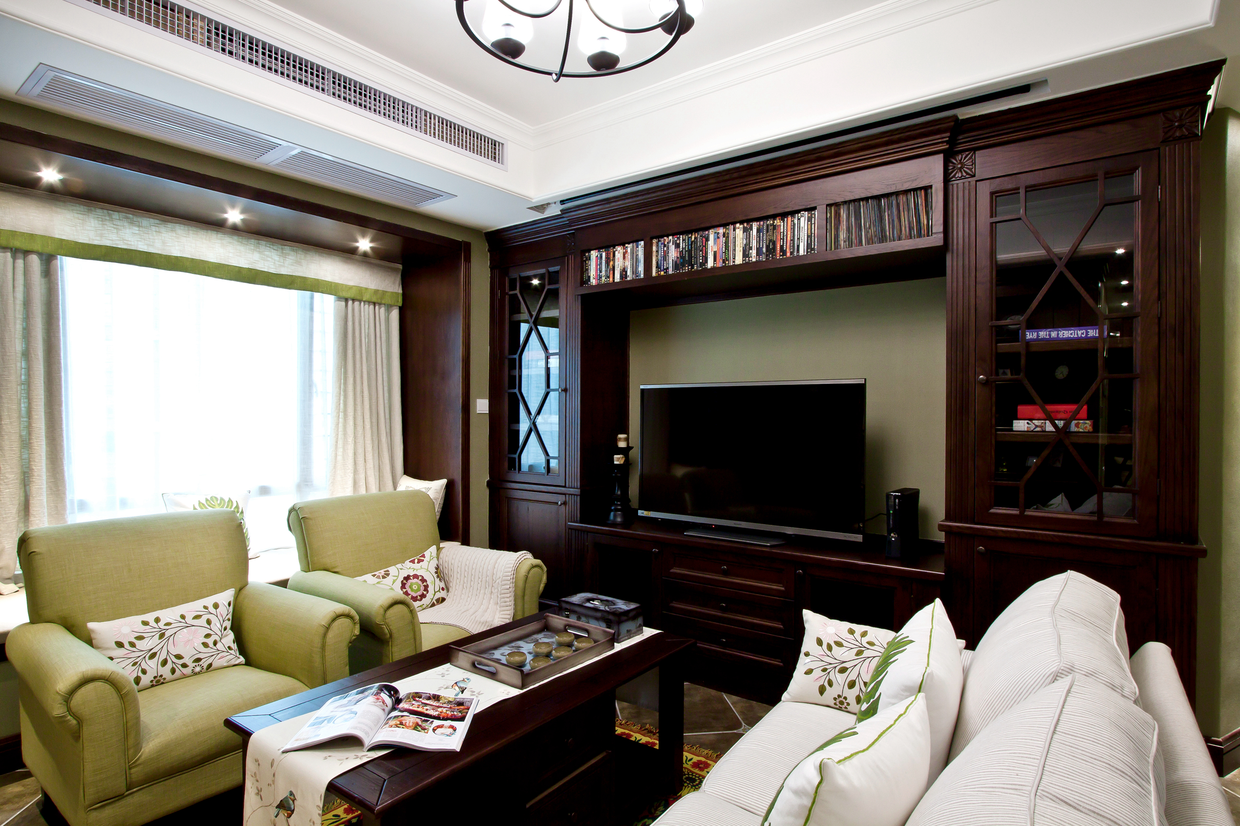 美式风格,三居室装修,100平米装修,20万以上装修,客厅,电视背景墙
