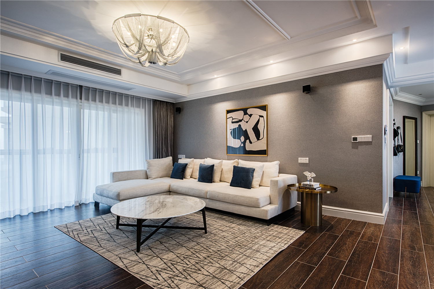 四居室现代美式家沙发背景墙图片
