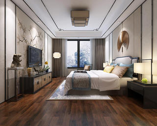 新中式复式装修卧室效果图