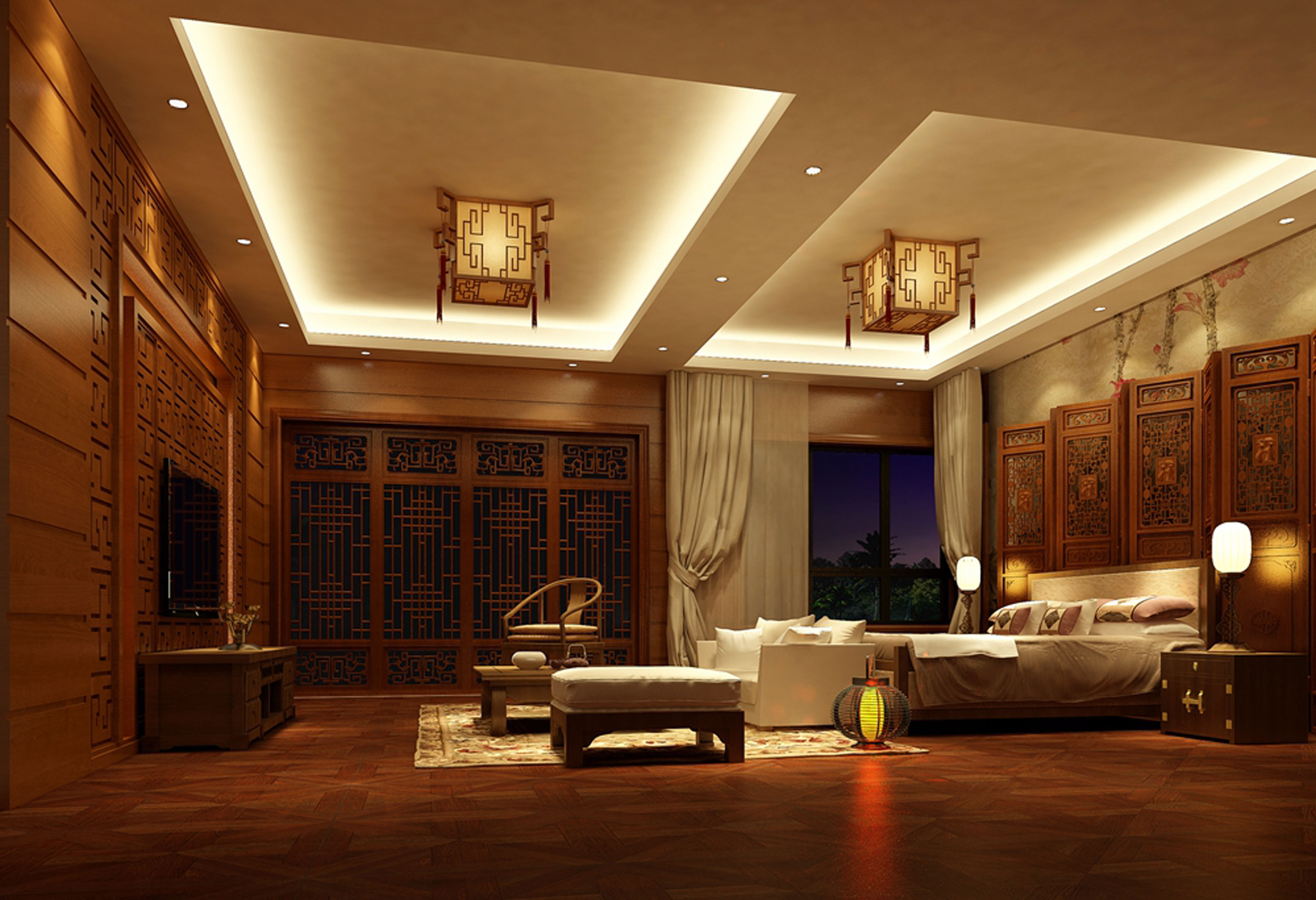 中式风格别墅卧室装修效果图