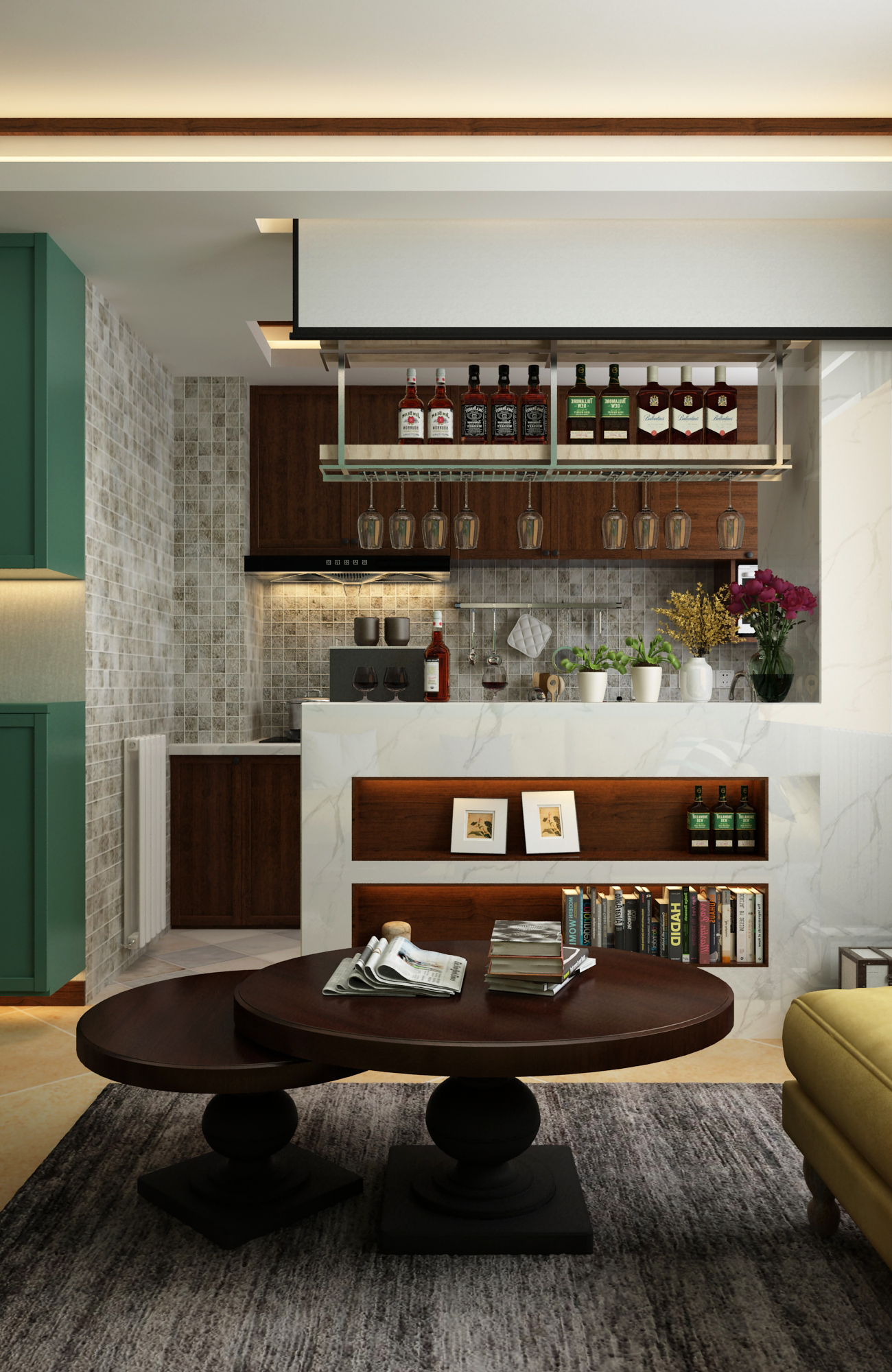 现代美式两居装修厨房吧台设计