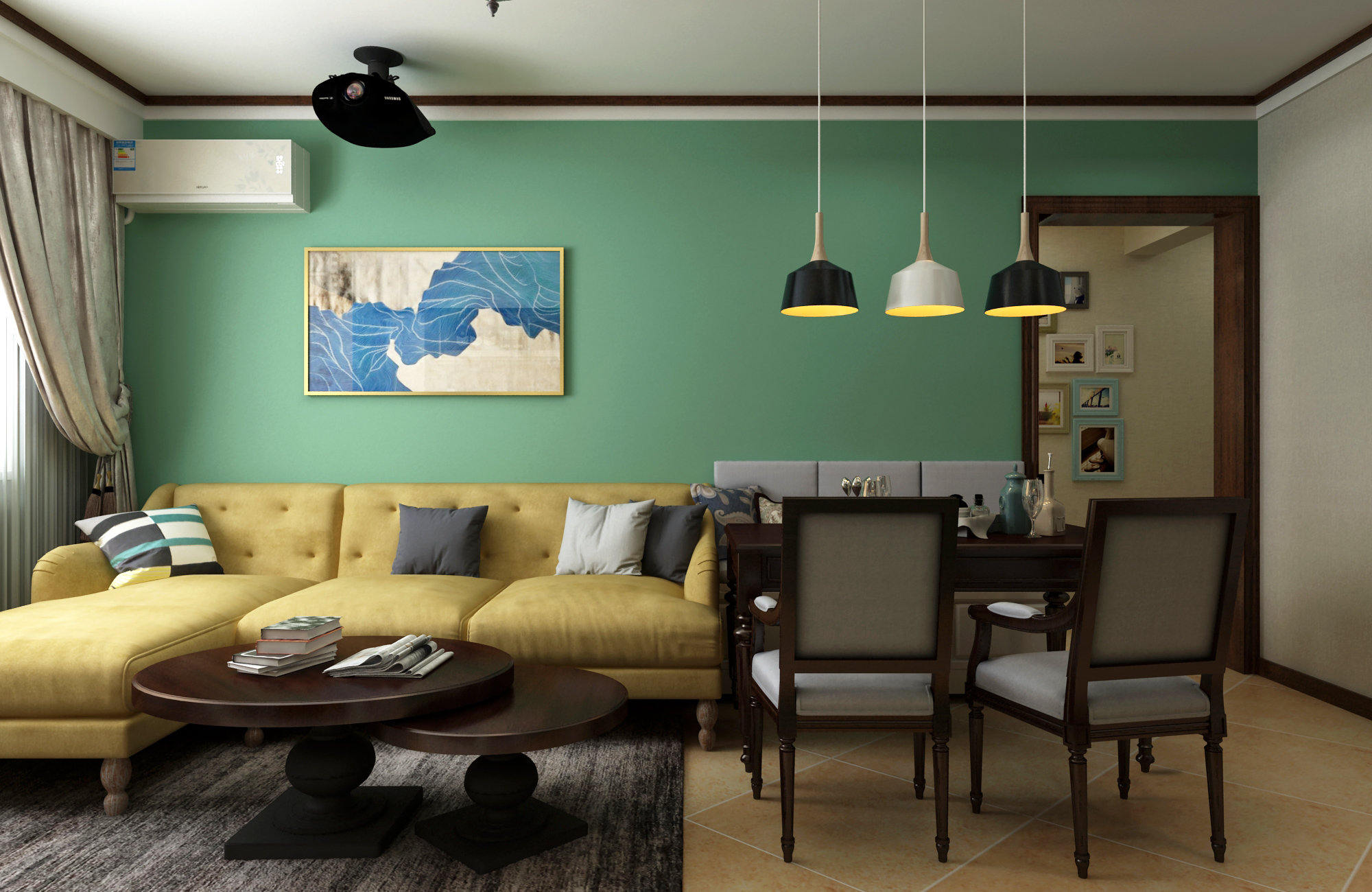 现代美式两居沙发背景墙装修效果图