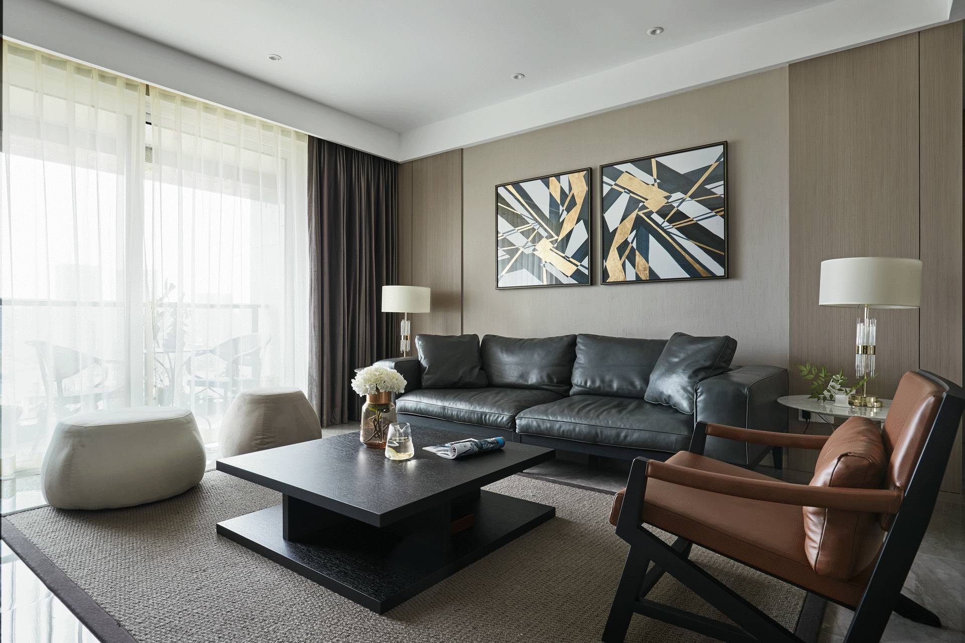 沙发墙装修效果图精简现代装修风格复式客厅小茶几装饰效果图多元化