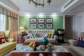 美式风格三居室沙发背景墙装修效果图