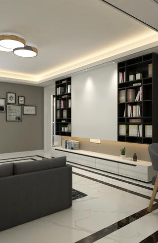 现代风格三居室装修书柜设计