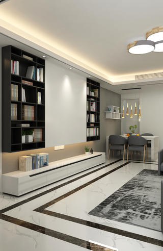 现代风格三居室装修书柜设计