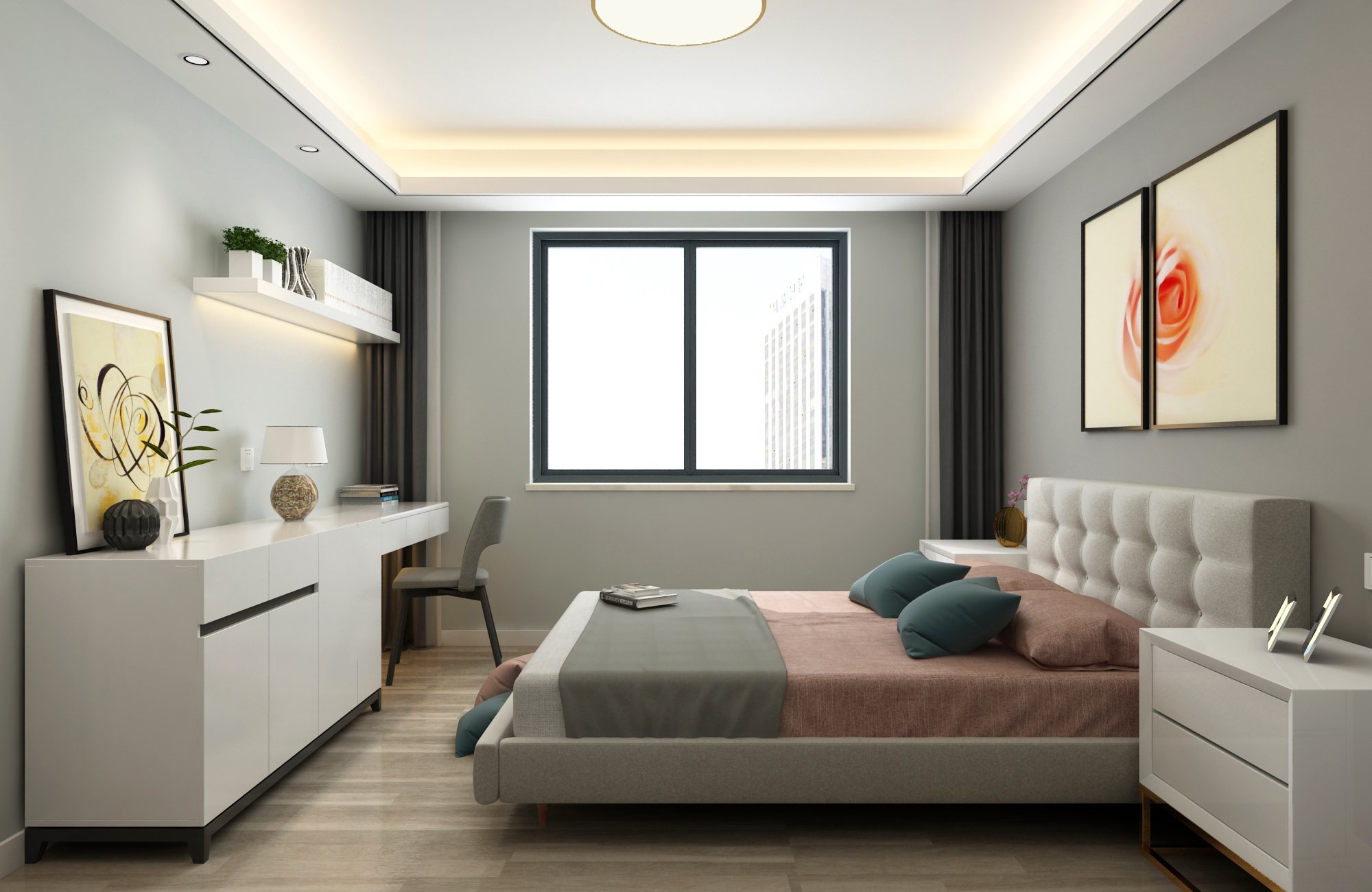 现代风格三居卧室装修效果图
