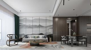 178平新中式风沙发背景墙装修效果图
