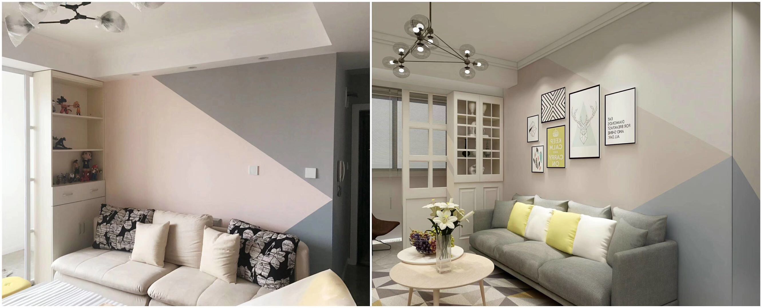 住宅保留了方正的格局不规则拼色的乳胶漆墙面作为空间基调并