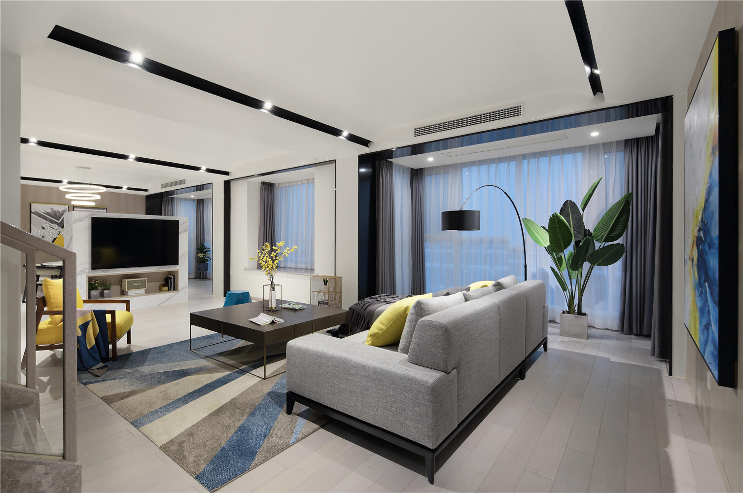 大户型简约现代客厅装修效果图 沙发 大户型现代简约风格装修客厅一角