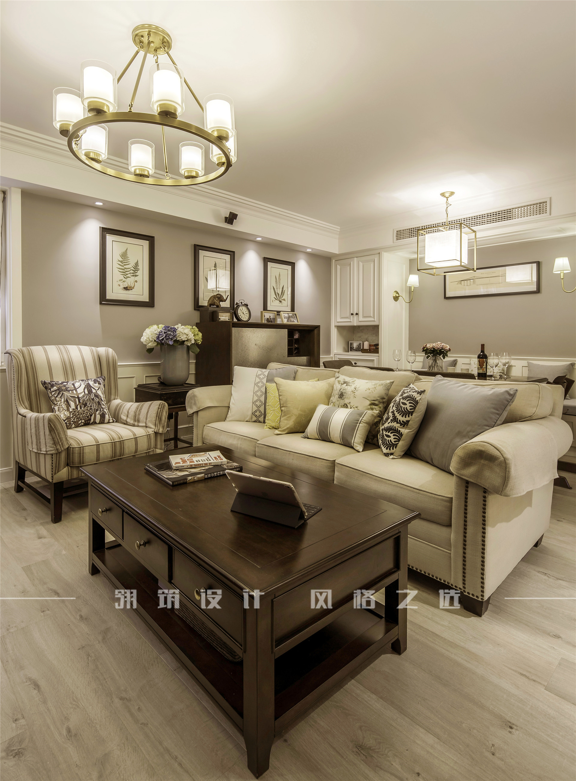 美式风两居室装修客厅沙发茶几设计