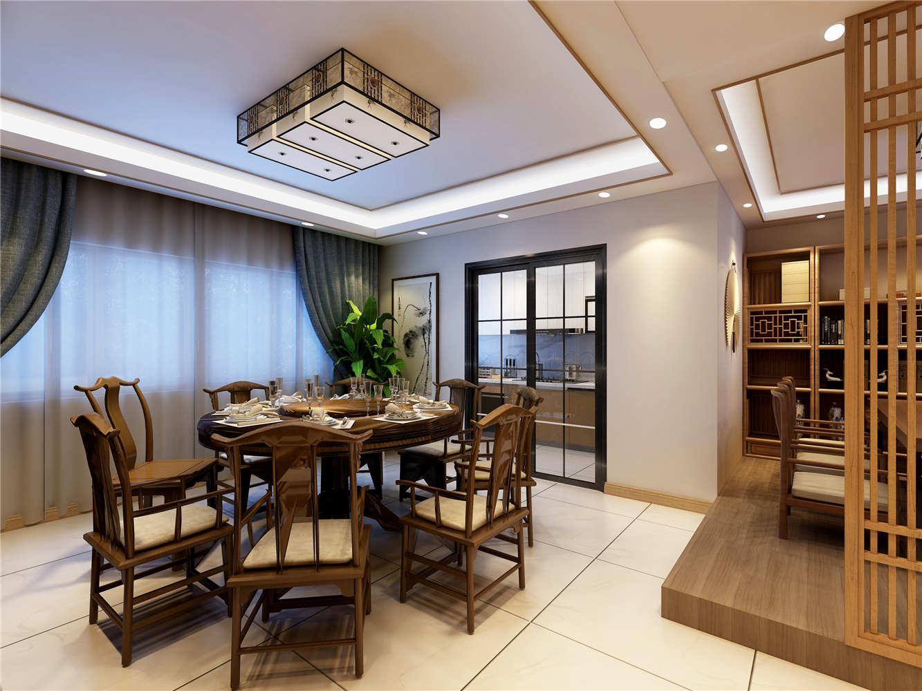 中式风格,别墅装修,20万以上装修,140平米以上装修,吊顶,餐桌