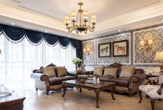 大户型复式美式客厅沙发墙装修效果图
