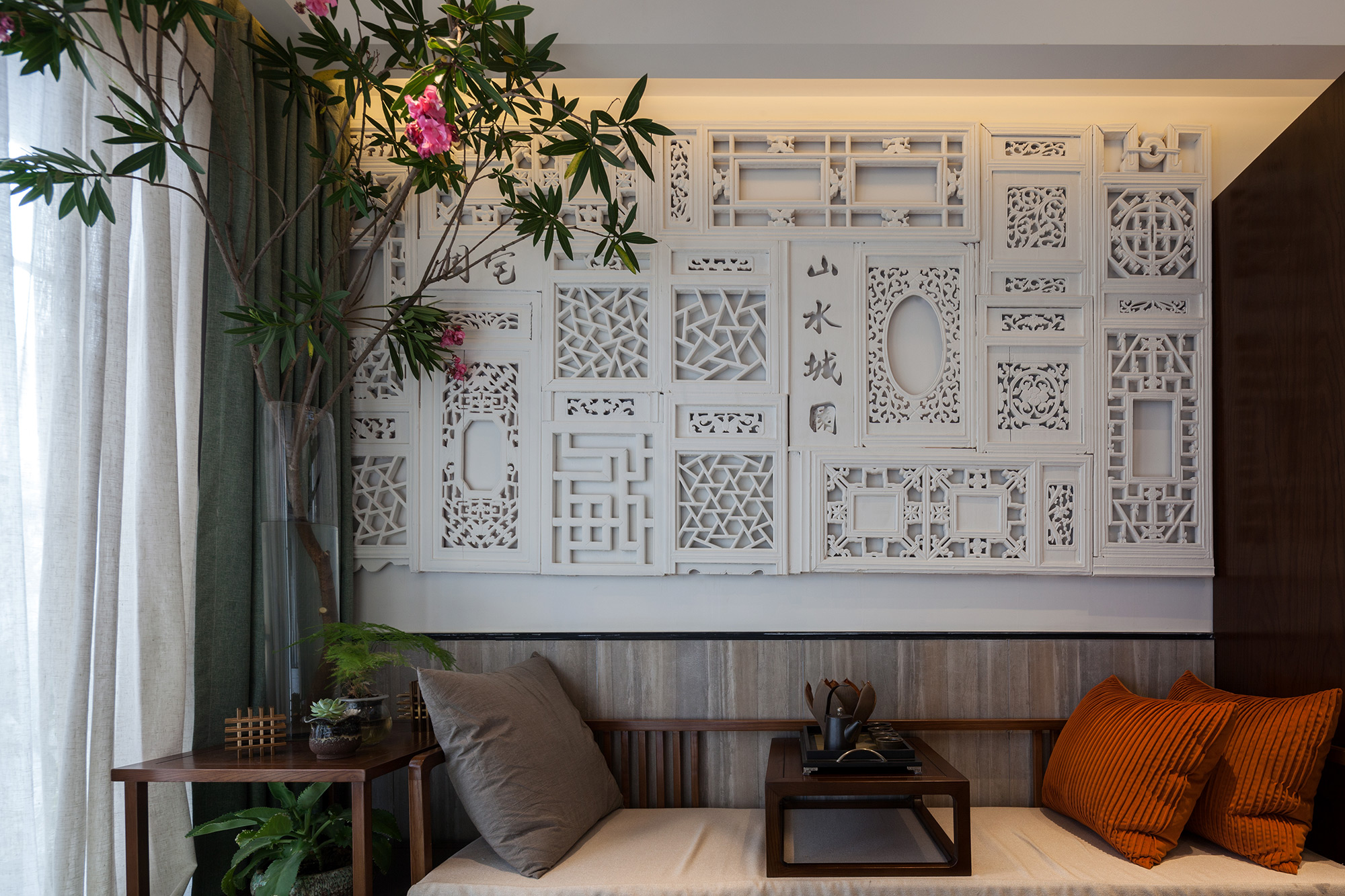 57㎡新中式老宅沙发背景墙装修效果图