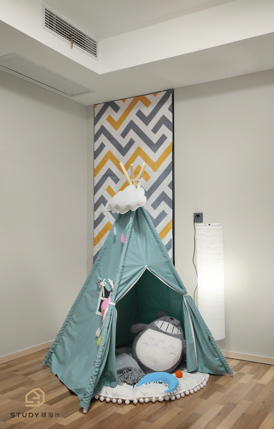 89平北欧风三居装修儿童帐篷设计