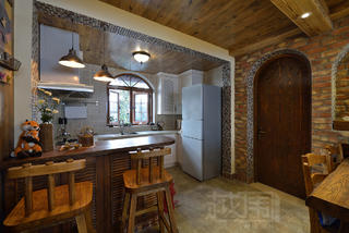 美式乡村两居室装修厨房吧台设计