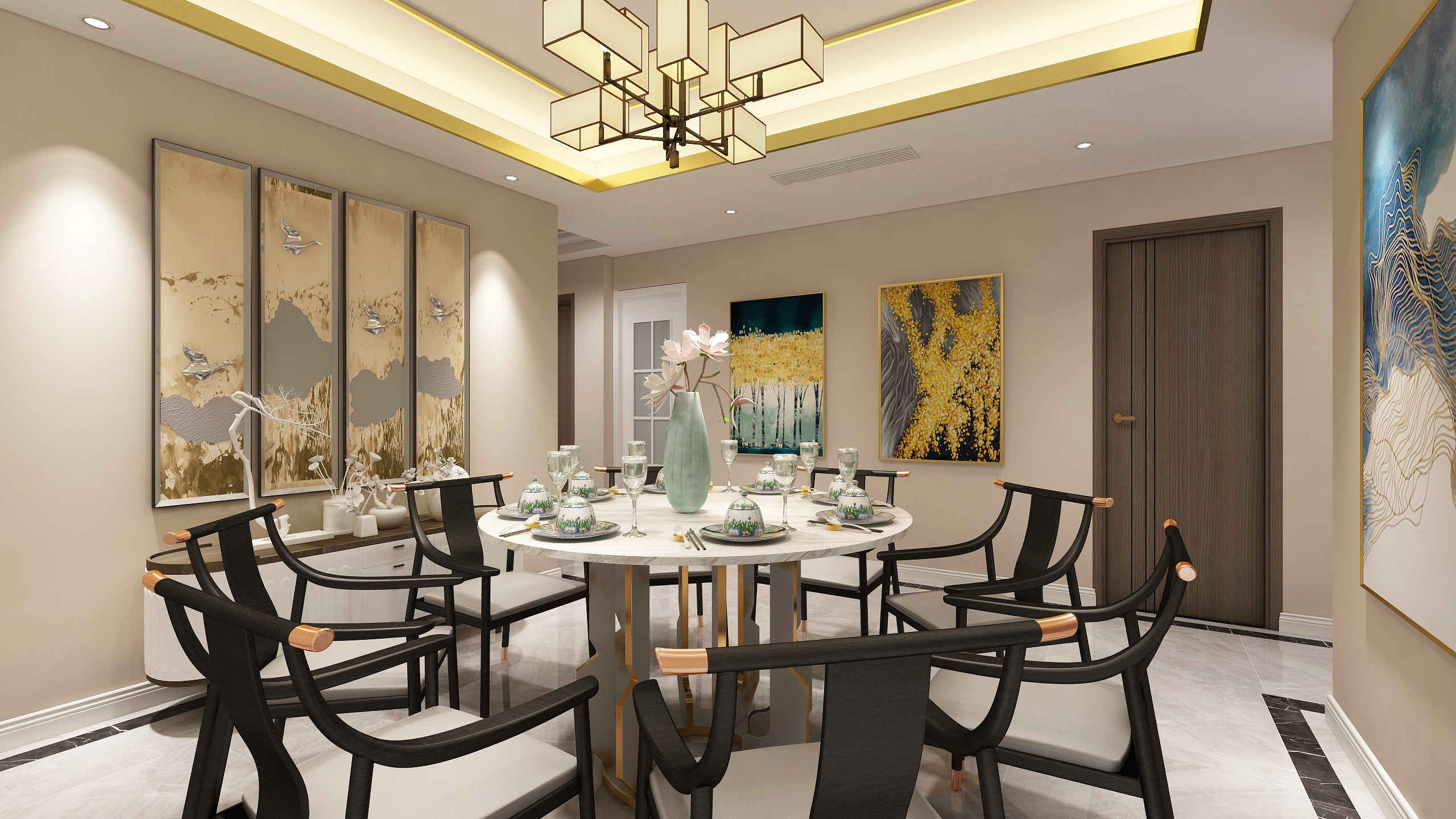 130平新中式餐厅装修效果图