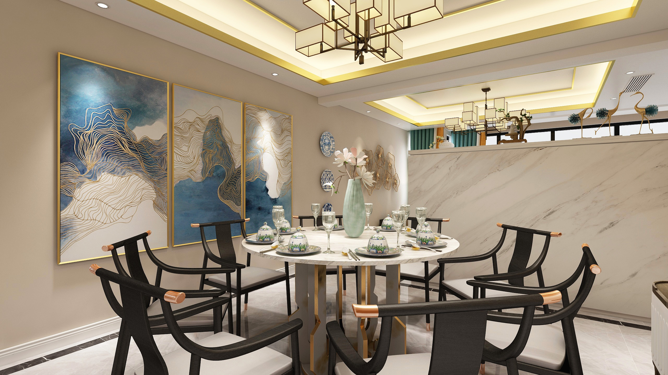 130平新中式餐厅装修效果图