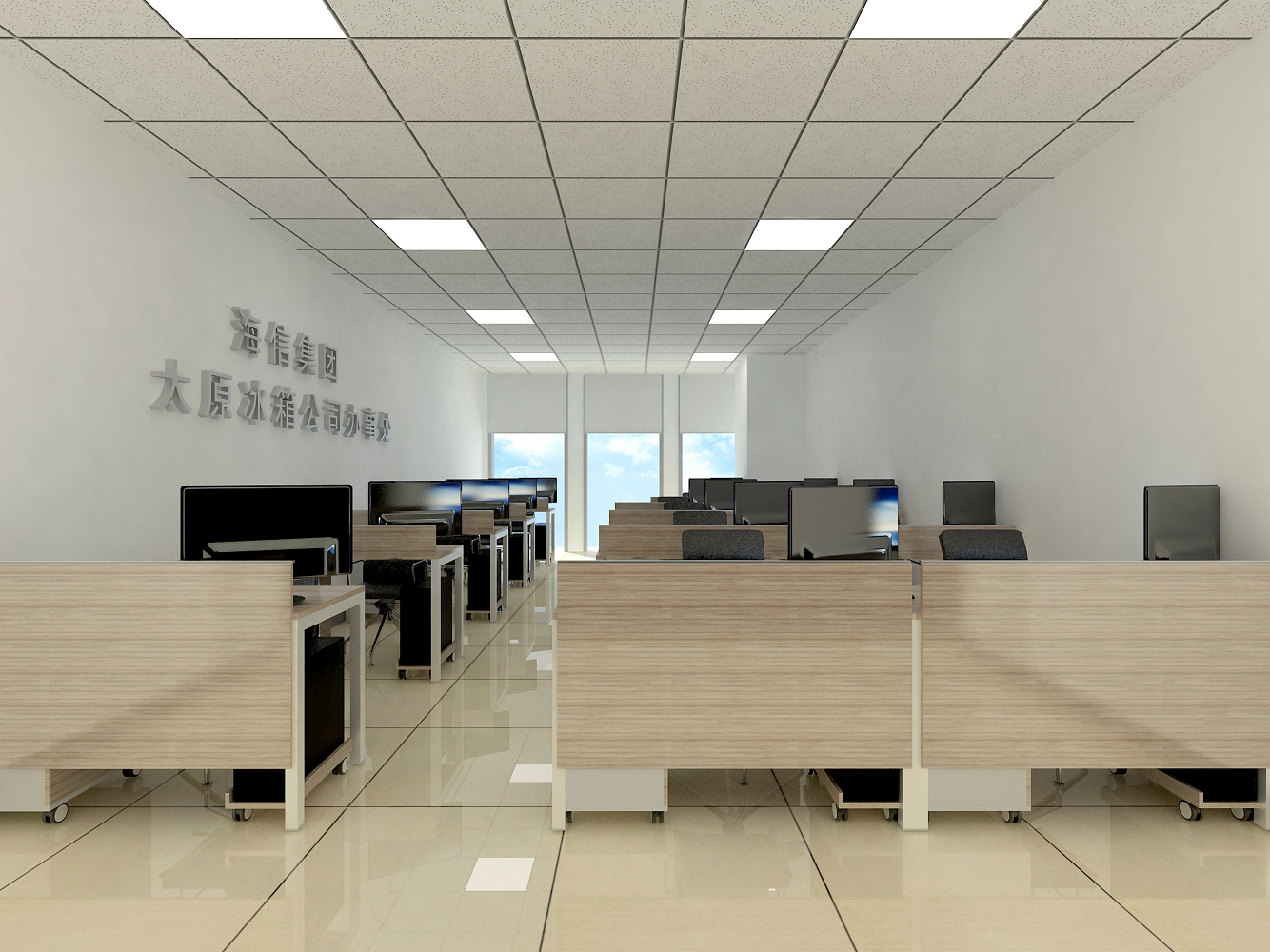 办公空间矿棉板吊顶800800地砖墙面乳胶漆