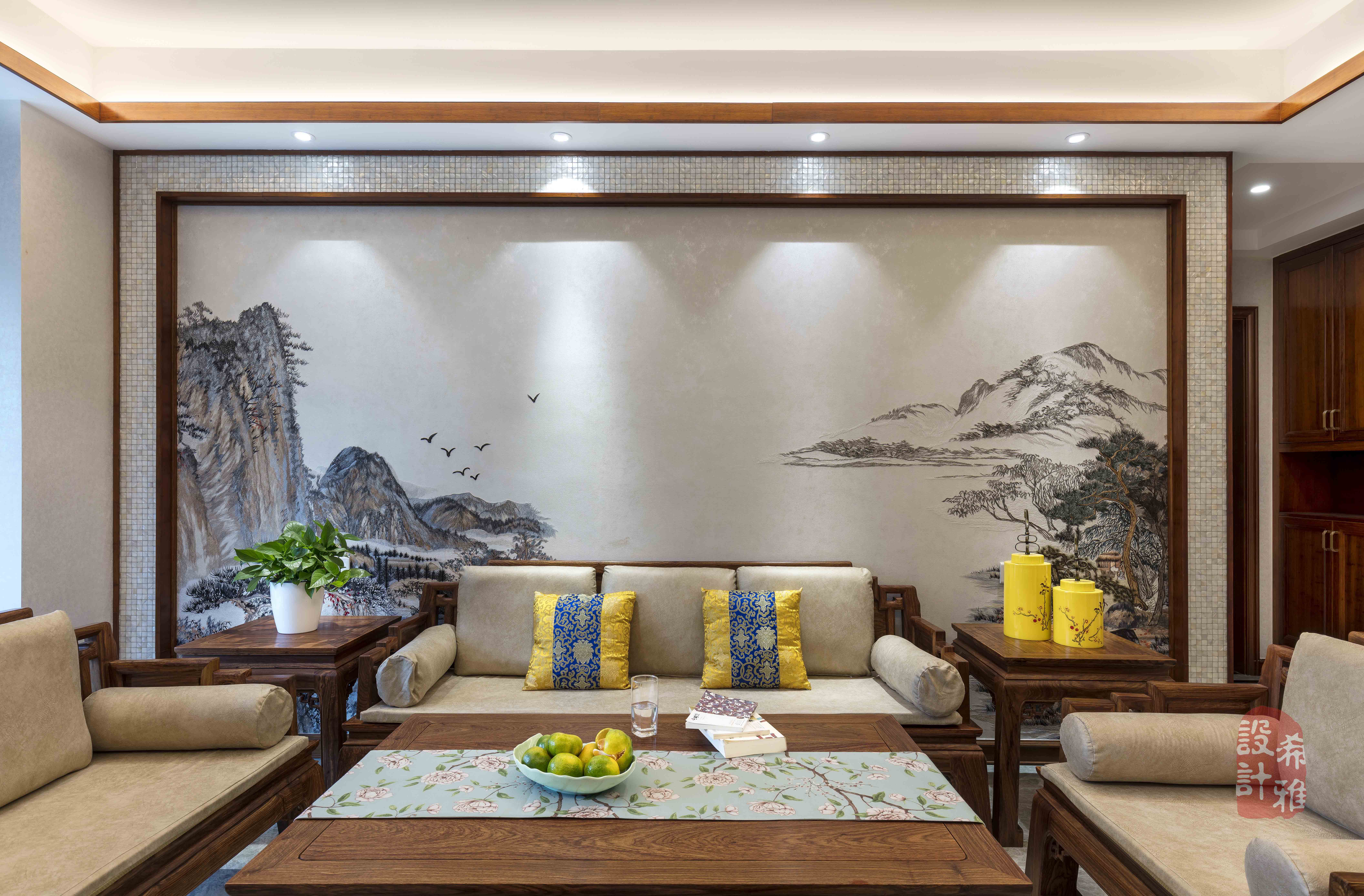 140㎡中式风格沙发背景墙装修效果图