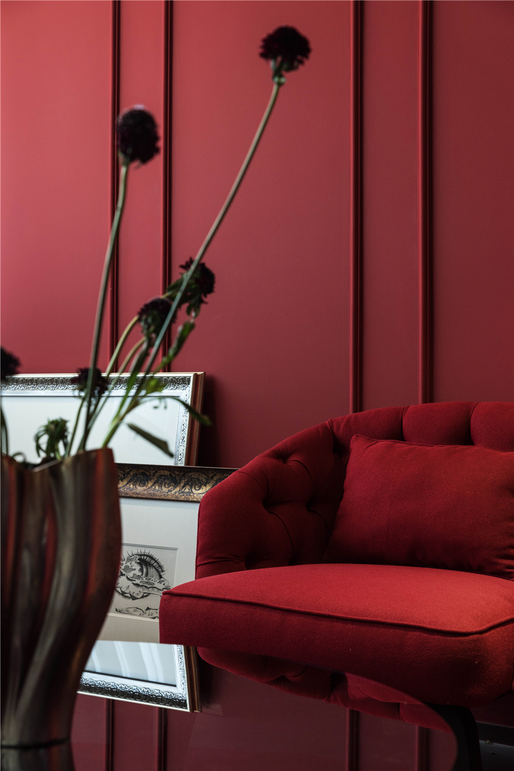 96㎡混搭风格装修红色沙发椅设计