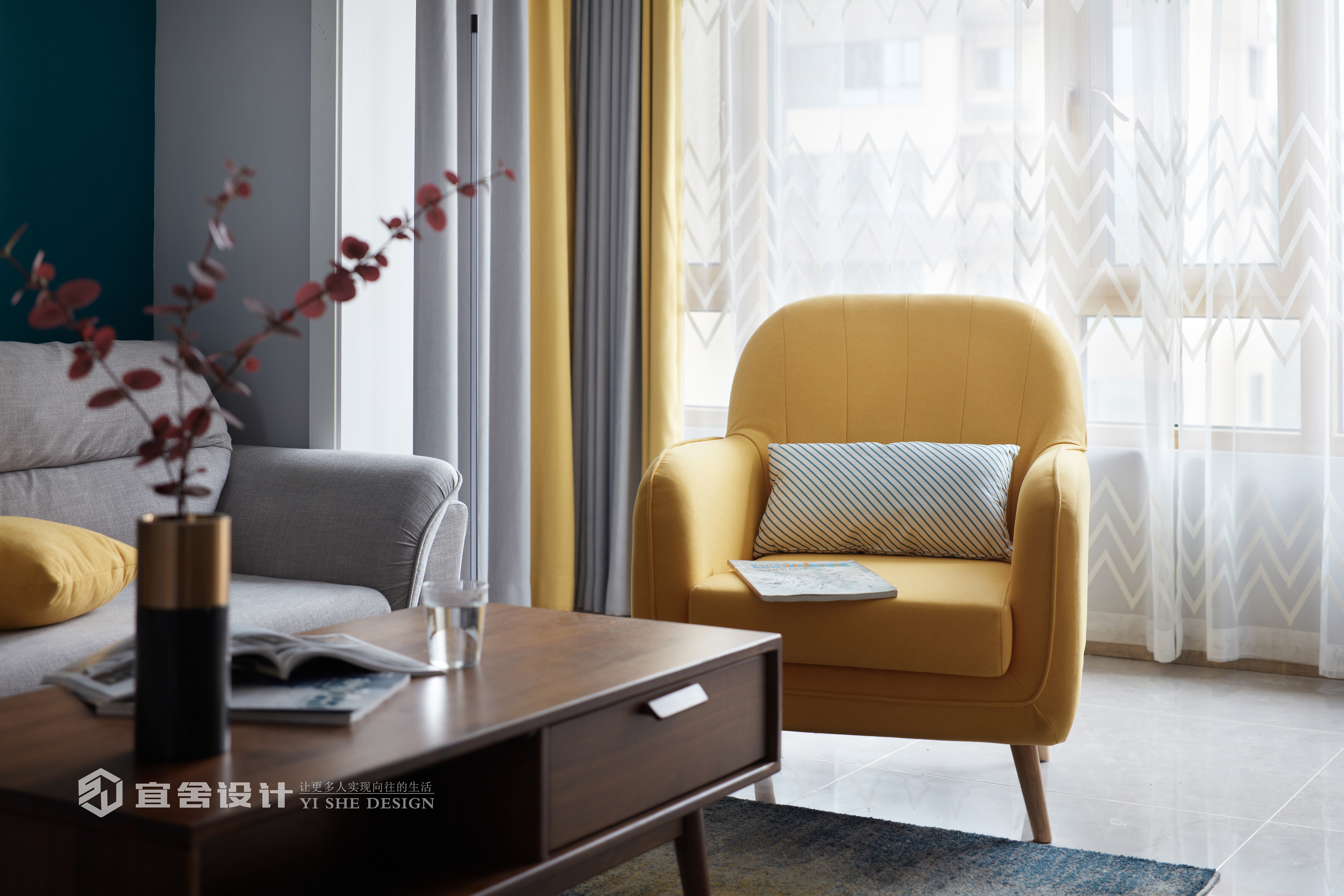 117㎡北欧风格装修黄色沙发设计