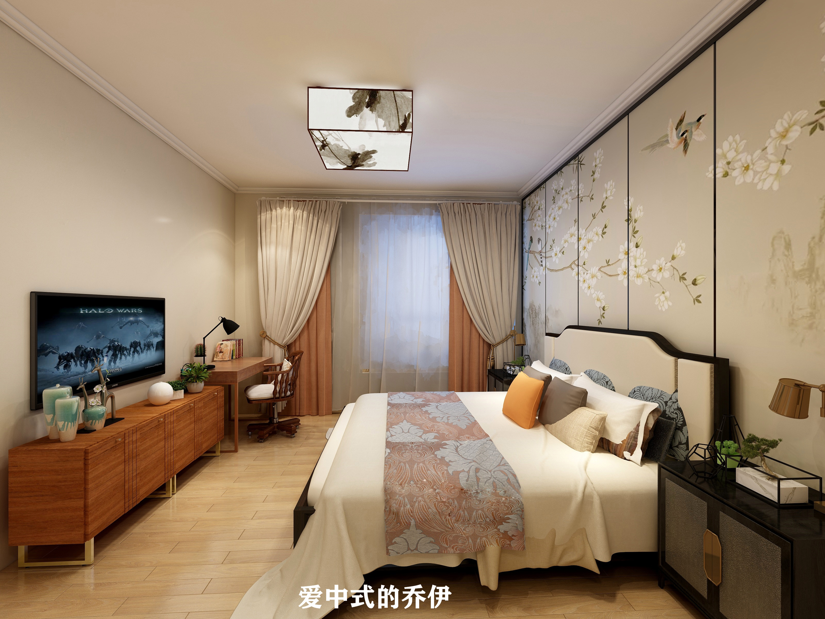 新中式风格三居卧室装修效果图
