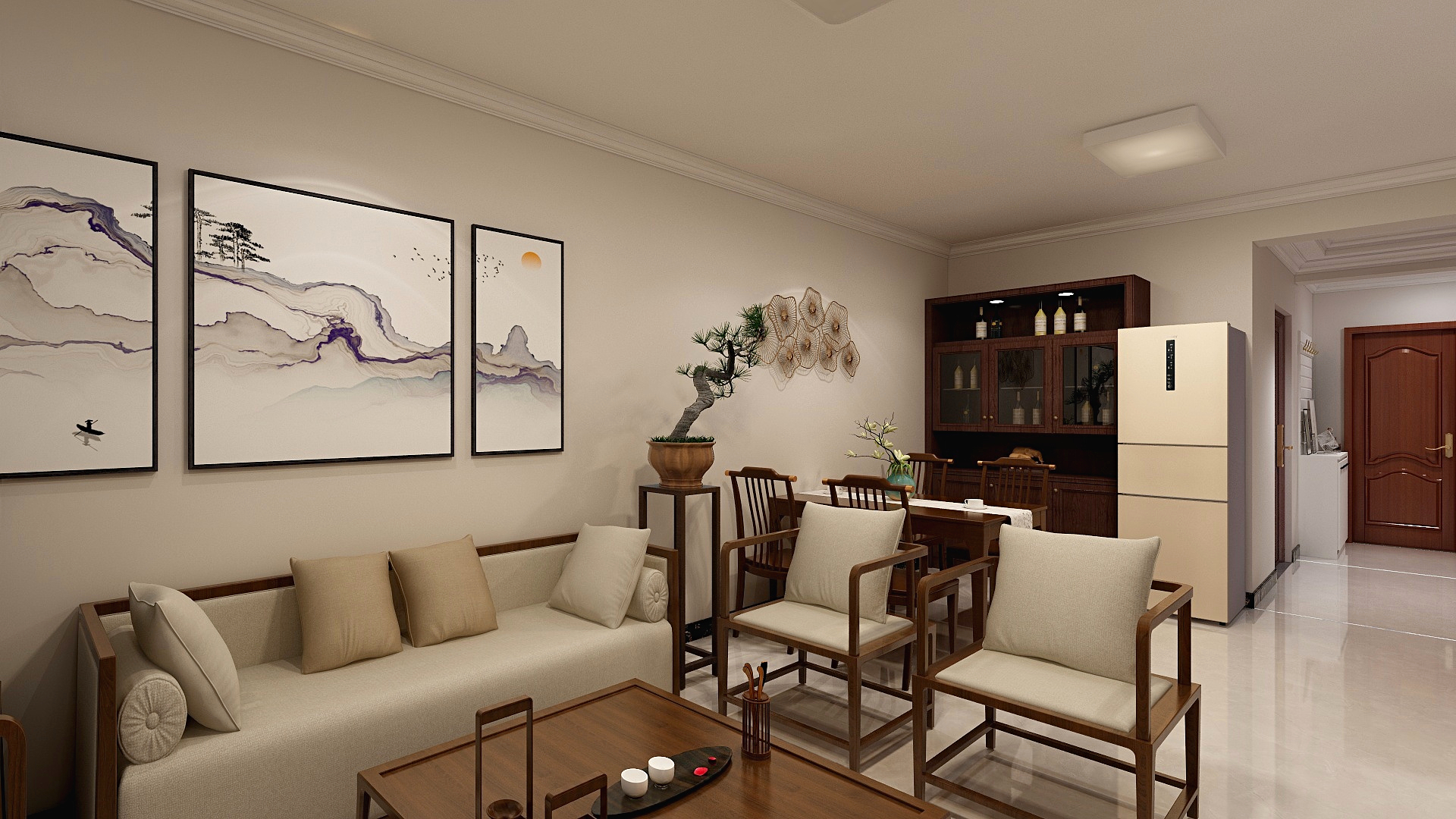 简约中式风格两居沙发背景墙装修效果图