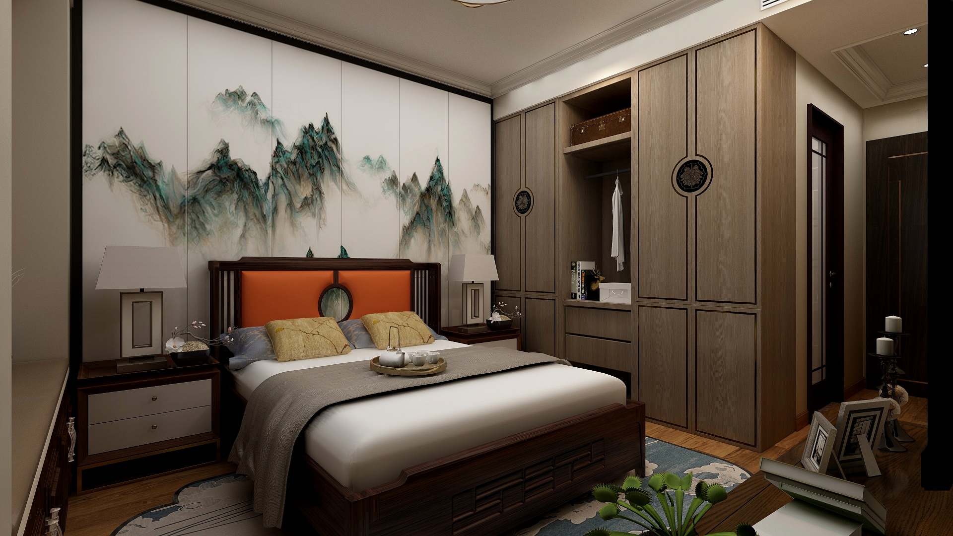 100平中式风格卧室装修效果图