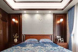 大户型复式中式卧室背景墙装修效果图