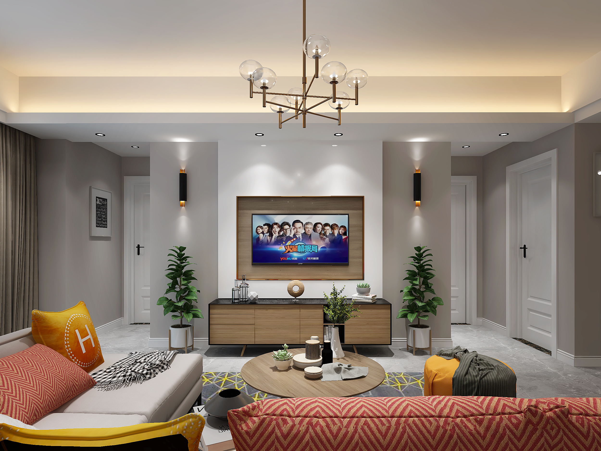 北欧现代两居室电视背景墙装修效果图
