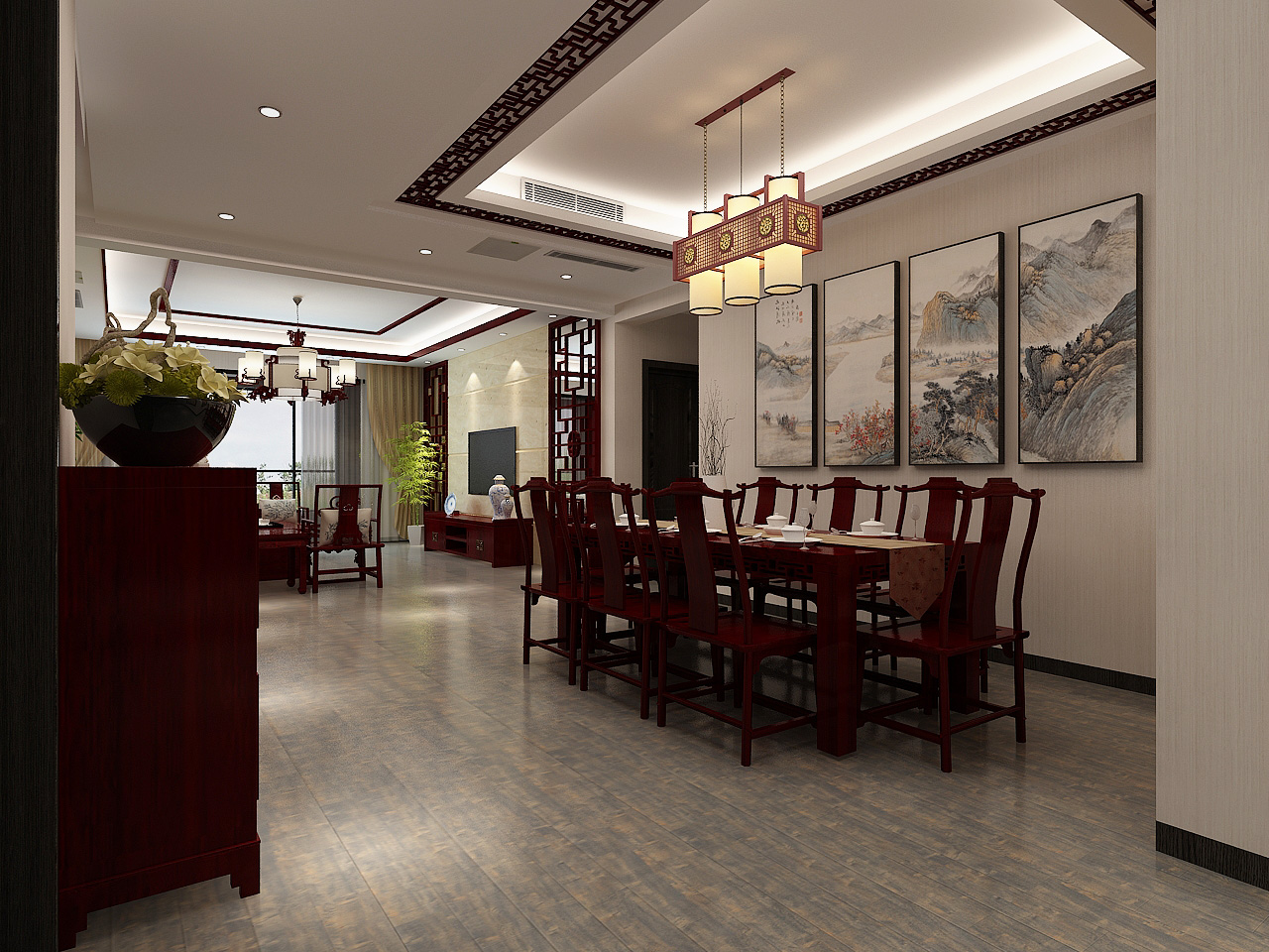 中式风格三居室餐厅装修效果图