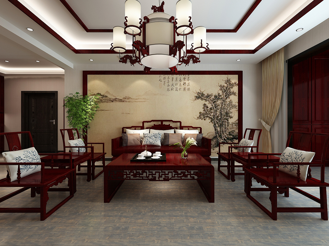 中式风格,20万以上装修,三居室装修,140平米以上装修