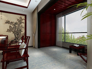 中式风格三居室阳台装修效果图