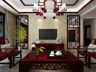 中式风格三居室电视背景墙装修效果图