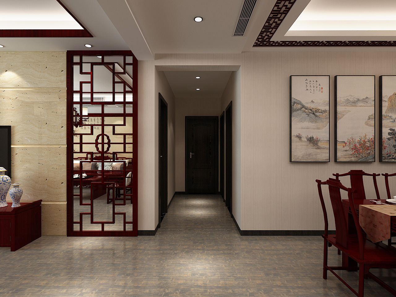 中式风格三居室过道装修效果图