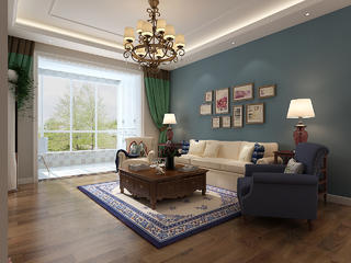 三居室美式风格沙发背景墙装修效果图