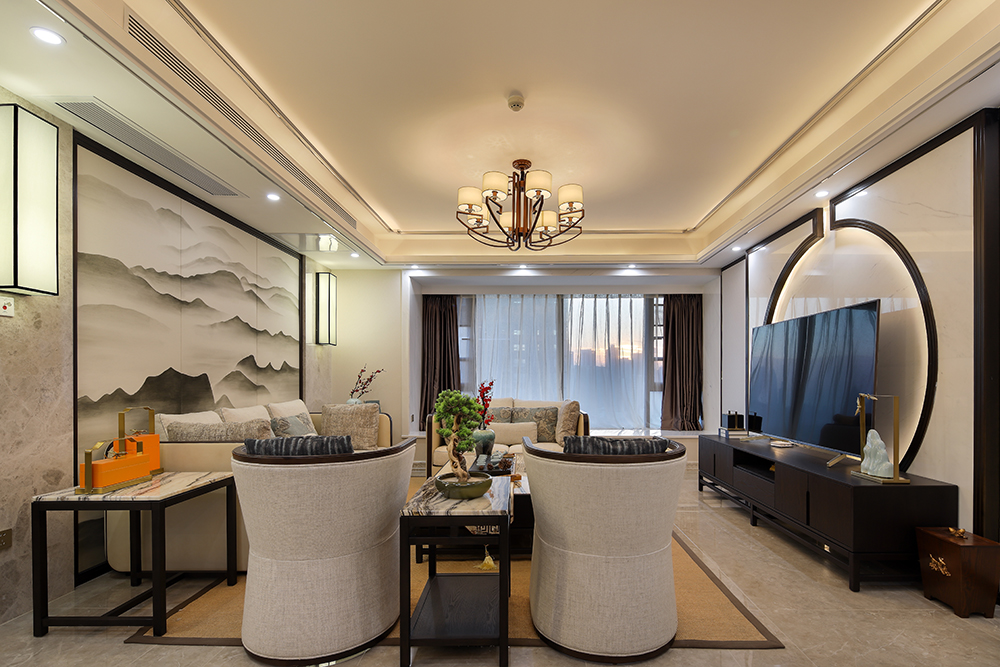 新中式风格三居室客厅装修效果图