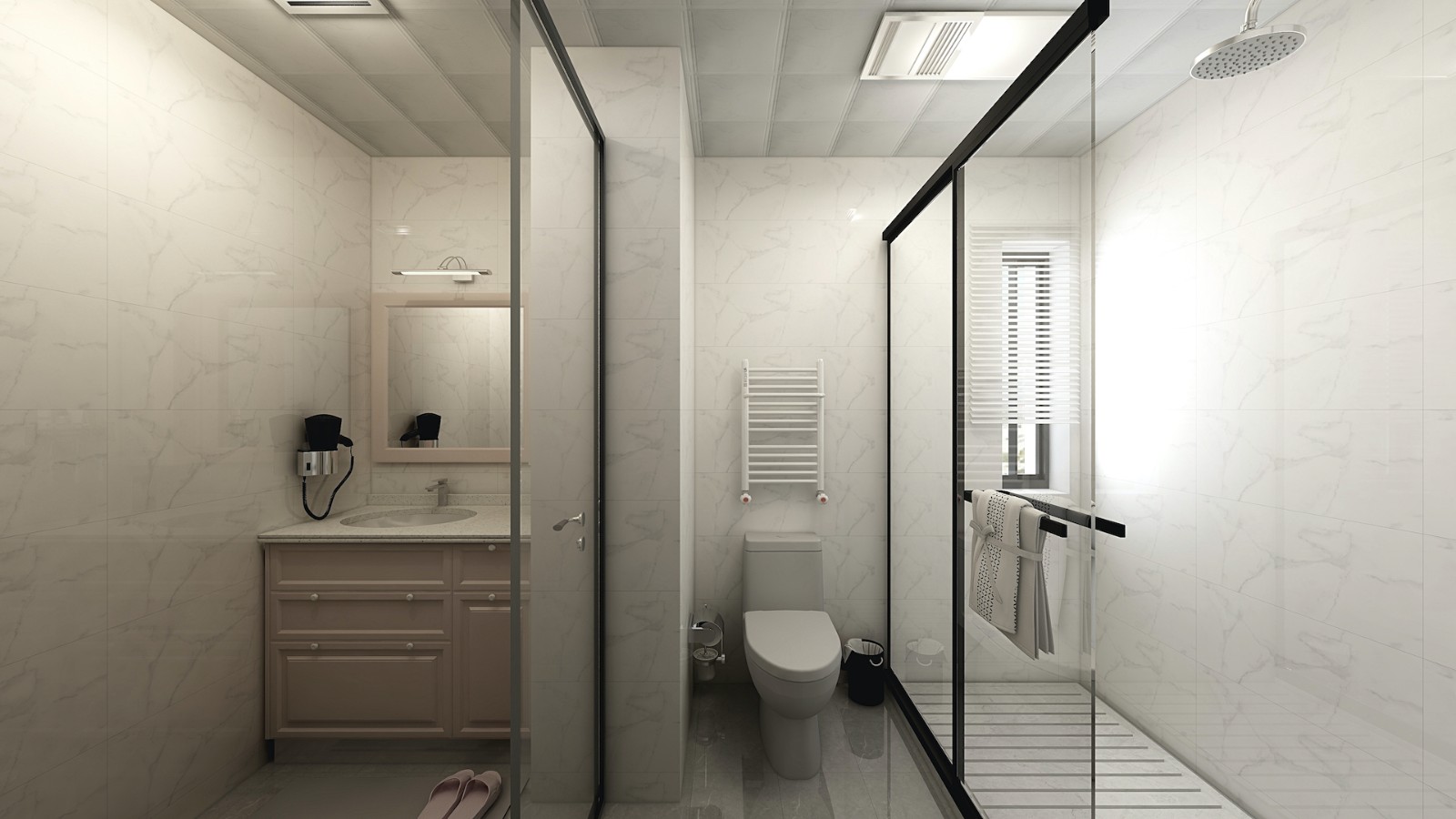 客卫空间此阿勇干湿分离,浴室柜拿出卫生间.