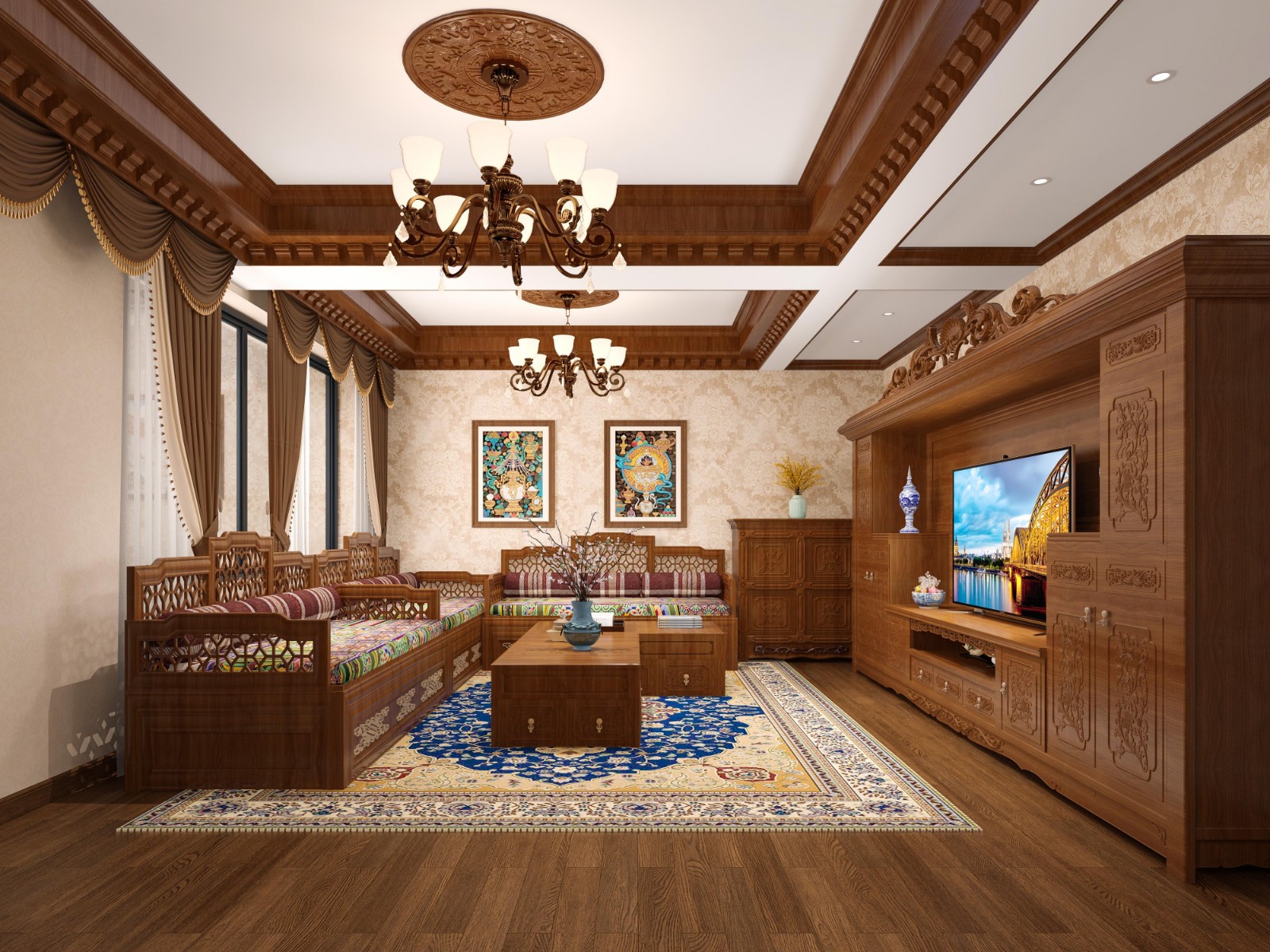 藏式家庭的生活 面积 214㎡ 风格 美式 户型 别墅 一层主要是客餐厅