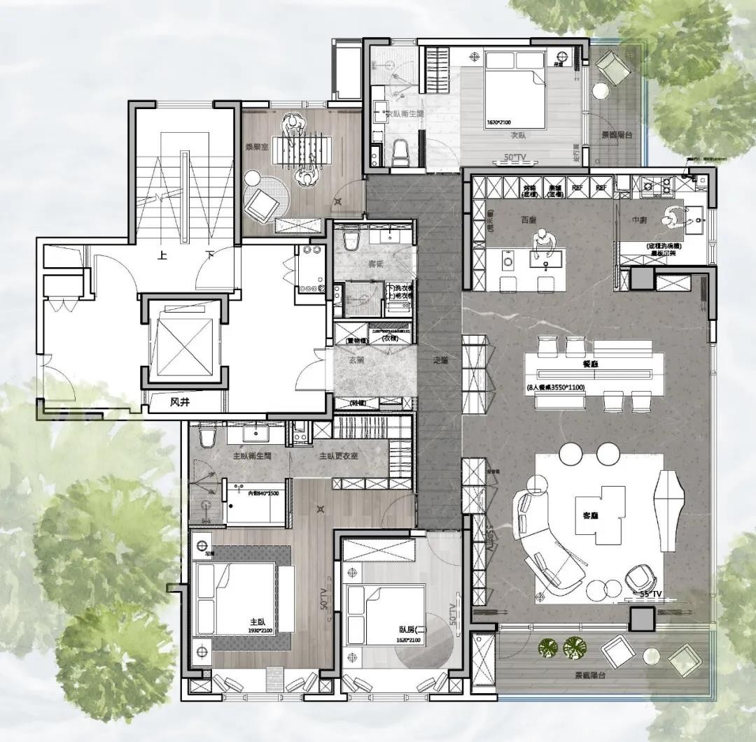 全屋户型图大平层户型后现代风格260㎡