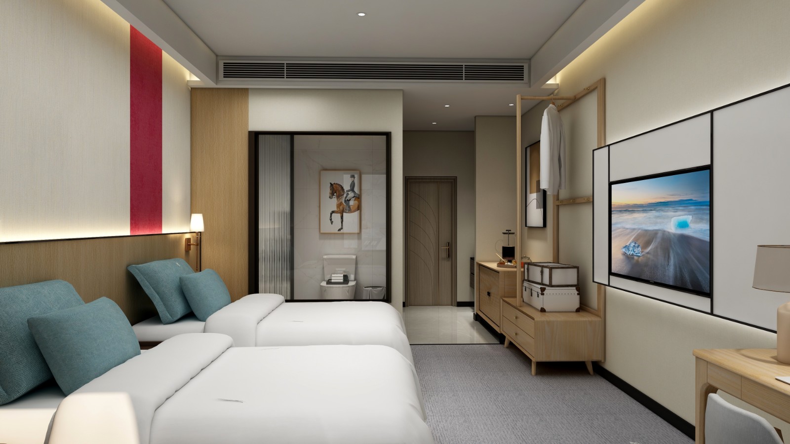 酒店双床房带卫生间效果图