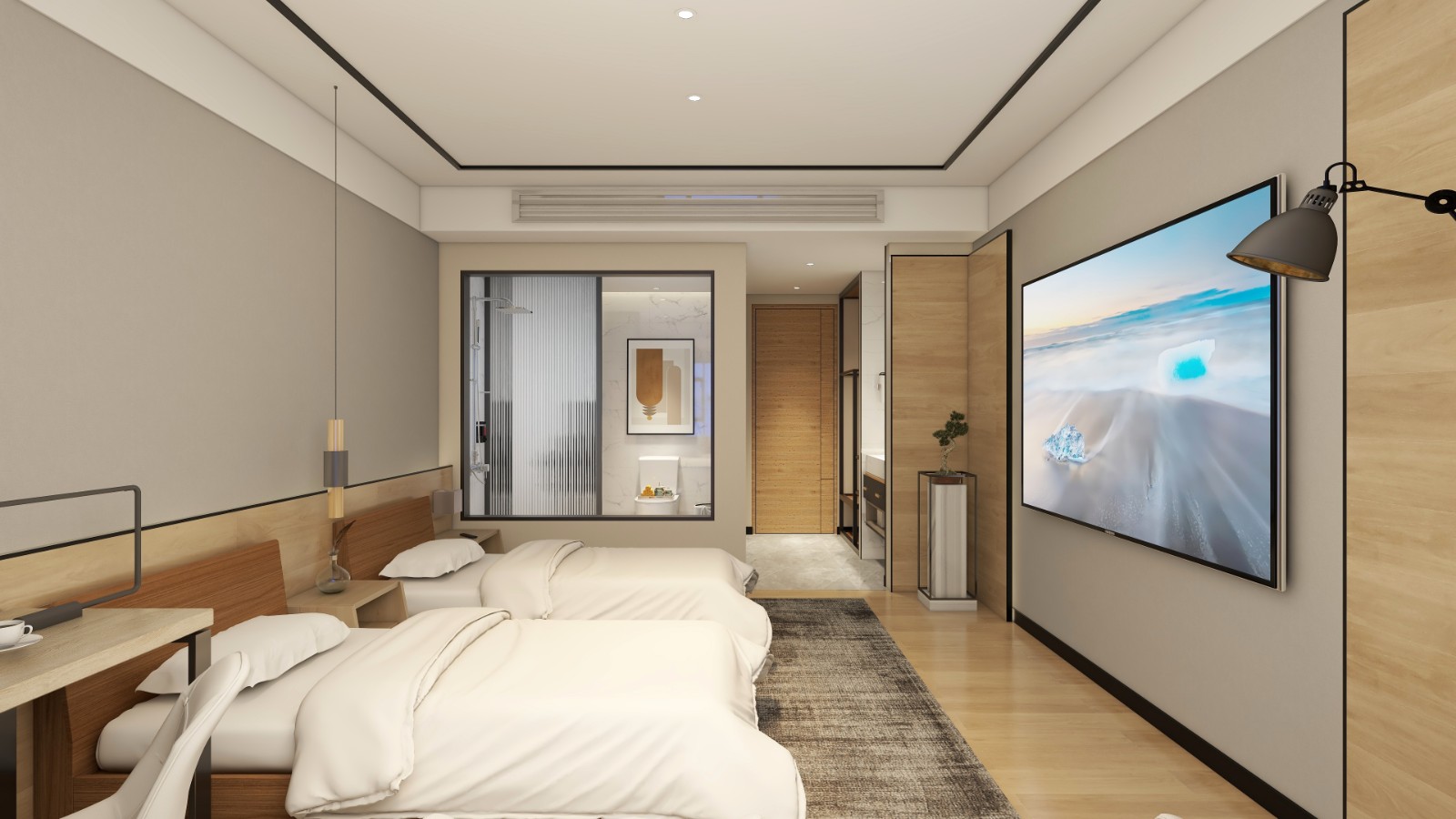 酒店双床房,带卫生间