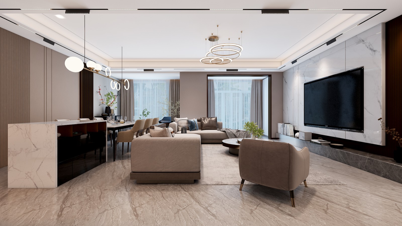 客餐厅一体化的横厅结构,采光好特别好,让整个空间看起来宽阔透亮.