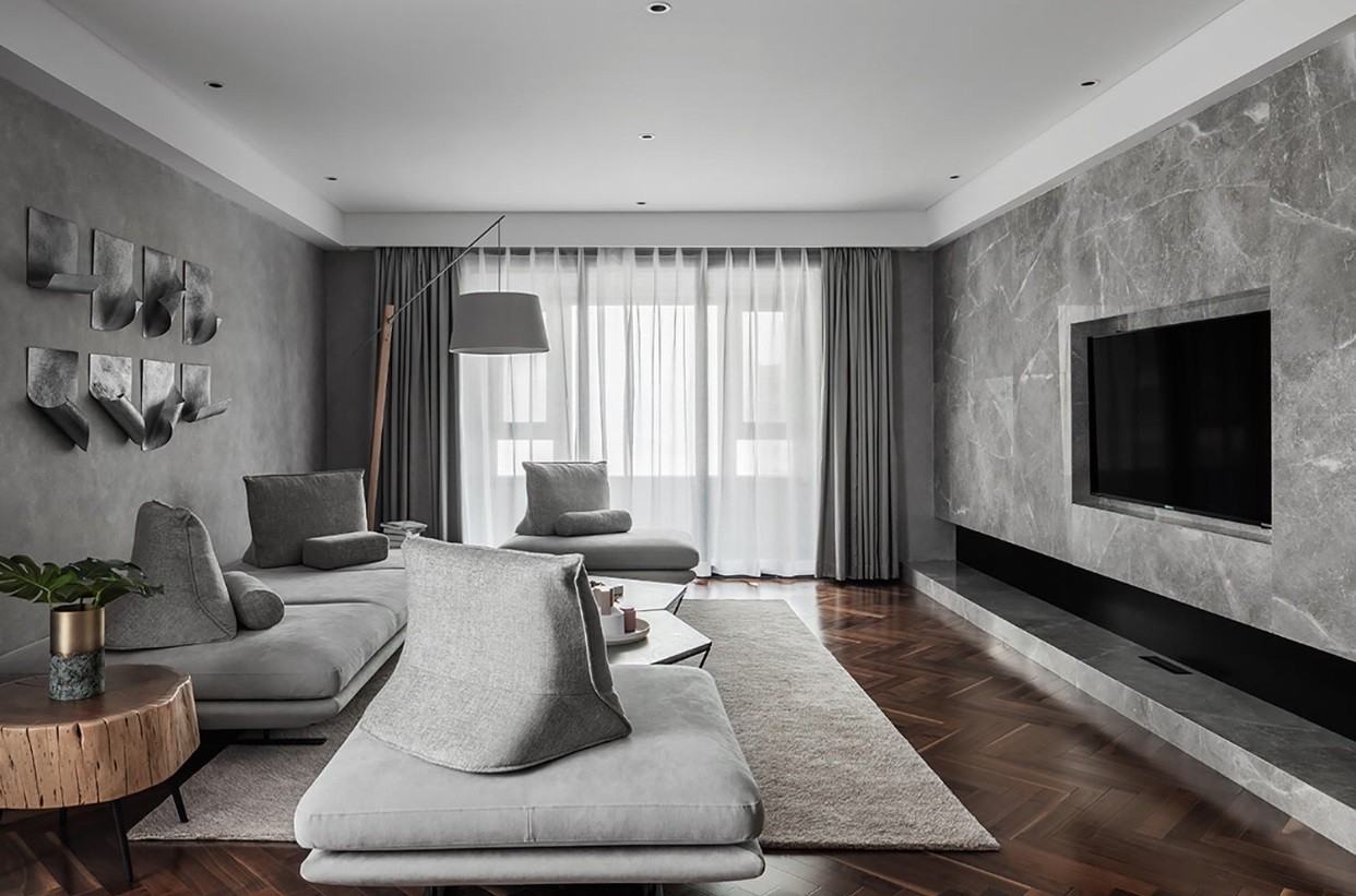 141现代四房装修效果图,141㎡灰白黑,高端大气装修案例效果图-齐家网