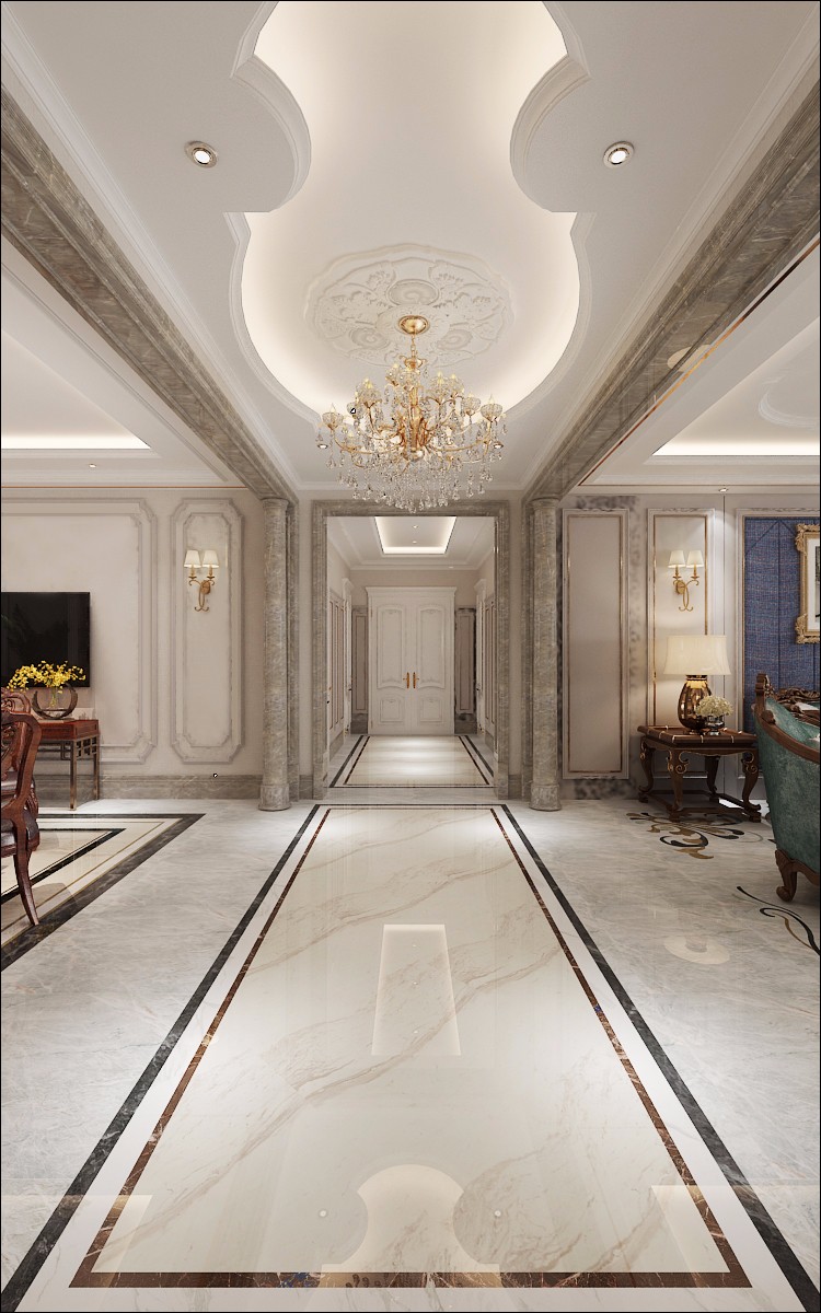 玄关定制水刀拼花 中空玄关柜 视觉不拥挤