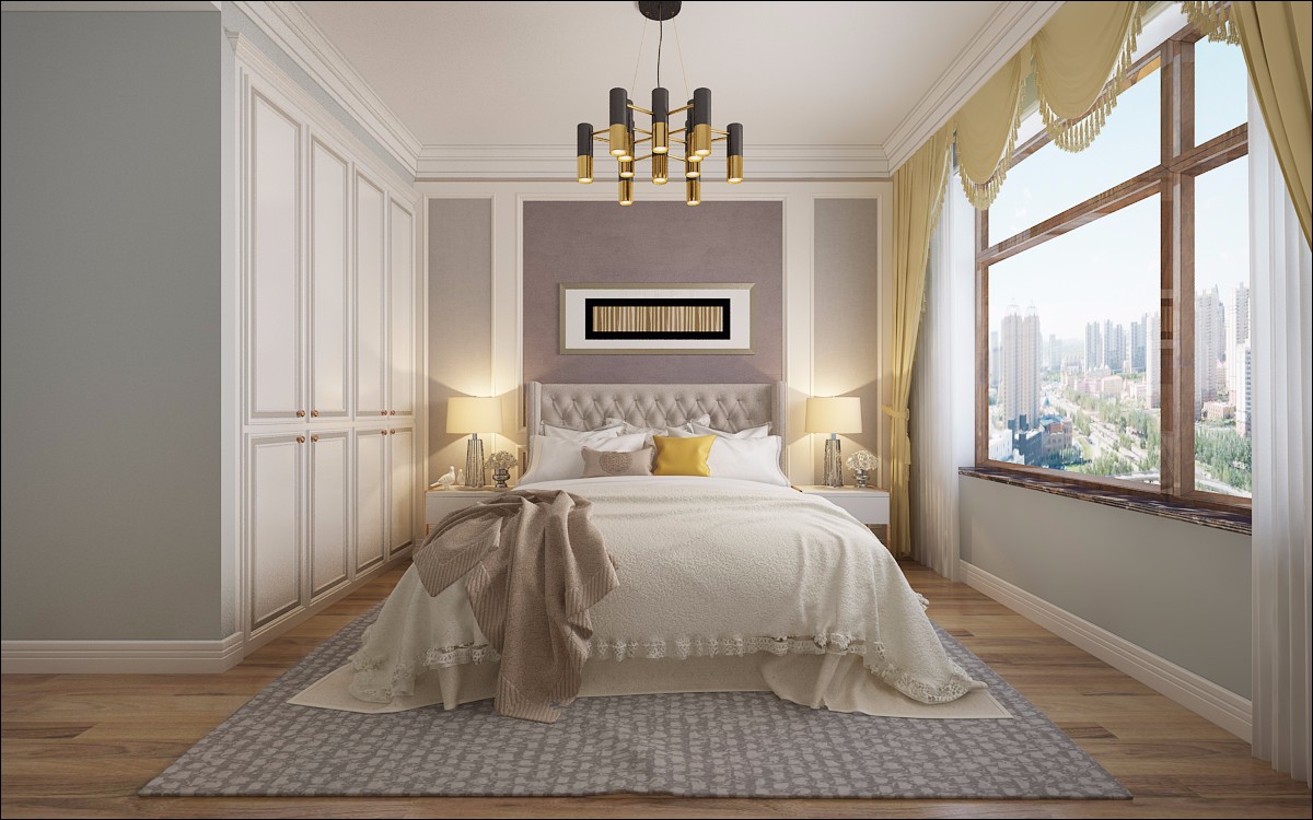 床头墙白色墙板中间壁布